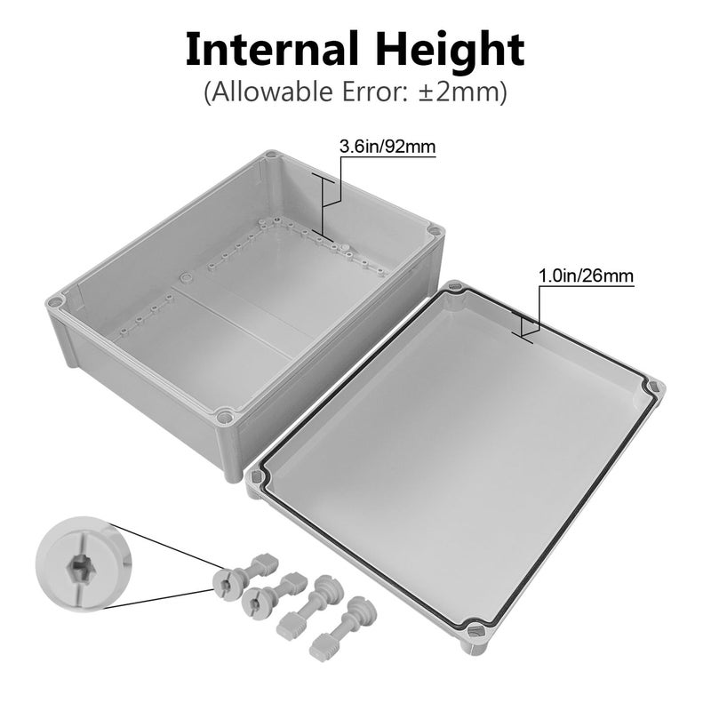 LeMotech Junction Box IP67 Waterproof Dustproof ABS Plastic Project Box for Electrical Outdoor Enclosure Gray 15 x 11 x 5.1 inch (380 x 280 x 130 mm) - Image 4